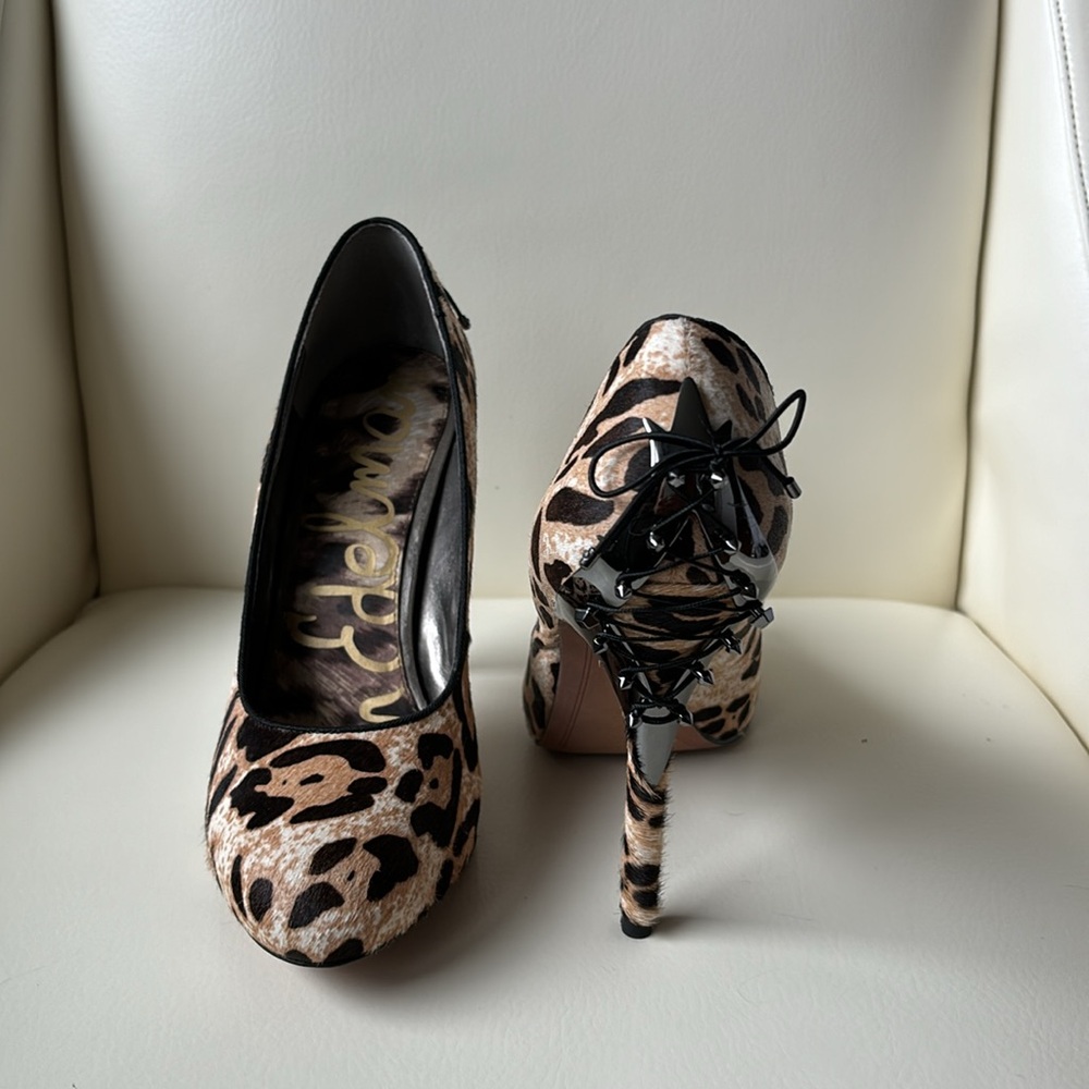 Sam Edelman Animal Print Metal and Lace Up Back Detail Shoes